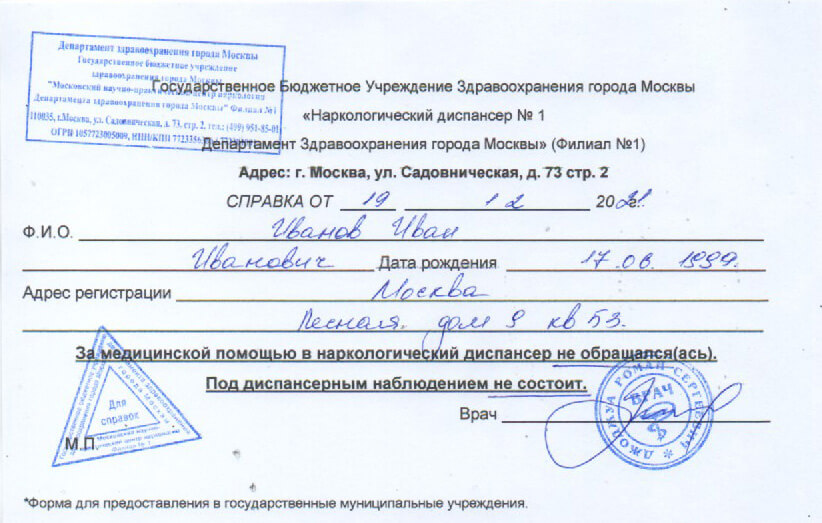 Купить справку пнд и нд в Москве срочно с доставкой