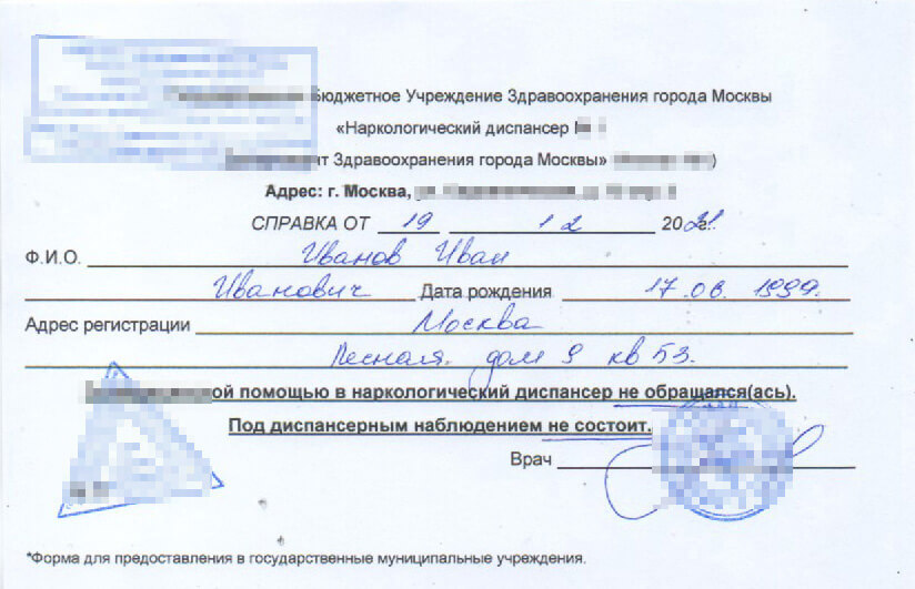 Купить справку из наркологического диспансера Москвы