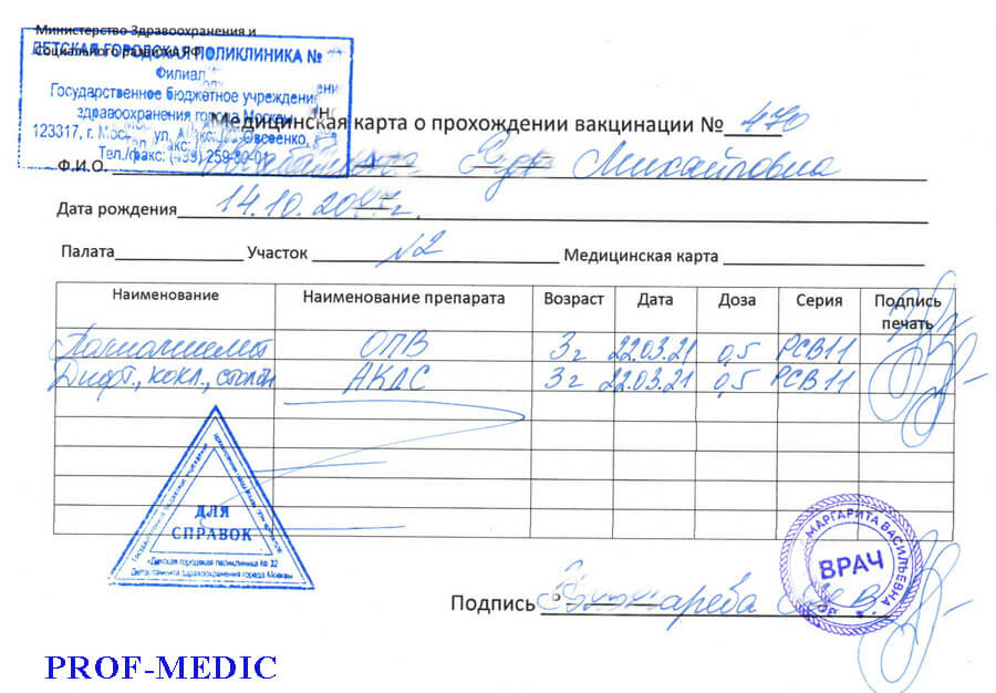 Купить справку о прививке от полиомиелита в Москве